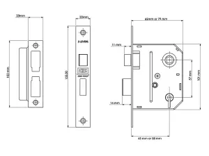 UNION ES-SL Essentials 3 Lever Mortice Sashlock Polished Brass 65mm 2.5in Visi