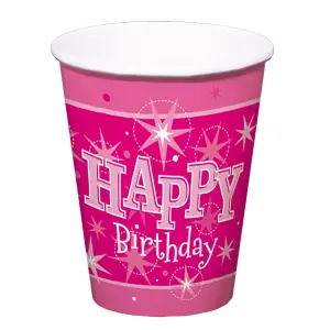 Qualatex Happy Birthday Party Cup (Pack of 8) Pink (One Size)