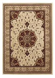 Cream Red Traditional Easy to Clean Bordered Floral Rug For Dining Room-150cm (Circle)