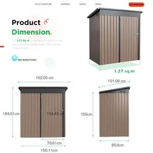 5 Ft. W x 3 Ft. D Metal Lean-To Garden Shed Brown