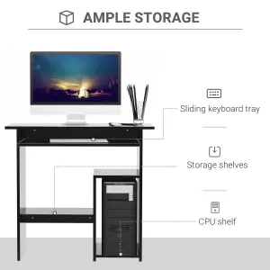 HOMCOM Compact Small Computer Table Wooden Desk Keyboard Tray Storage Black