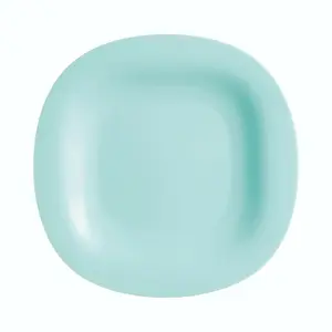 URBNLIVING 27cm Diameter Turquoise Set of 6 Square Opal Glass Dinner Plates