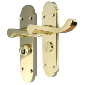 Epsom Door Handle Bath Privacy Lock + Tubular Latch Scroll Lever - Brass