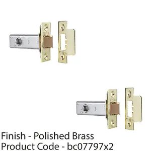 2 PACK - 64mm Heavy Sprung Tubular Door Latch Square Strike Plate Forend Polished Brass