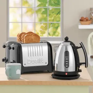 Dualit 4 Slice Toaster & 1.5 Litre Kettle High Gloss LITE Breakfast Set, Black