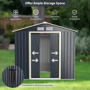 Costway 7 x 6 FT Outdoor Garden Storage Shed Large Tool Utility Storage House W/ Sliding Door