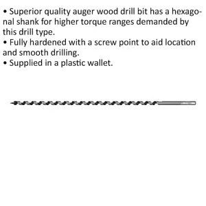 Premium 8 x 460mm Hardened Auger Wood Drill Bit with Hexagonal Shank for Woodworking