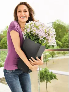 LECHUZA CUBICO Color 56cm Tall Planter, Slate Grey Self-watering Planter with Water Level Indicator H56 L30 W30 cm, 14L