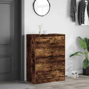 Berkfield Shoe Cabinet with 2 Flip-Drawers Smoked Oak 80x42x108 cm