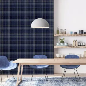 Arthouse Twilled Plaid Navy/Gold Wallpaper