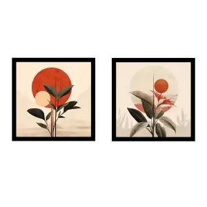 Arthouse Abstract Sun Beige, Red & Black Canvas art, Set of 2 (H)30cm x (W)30cm