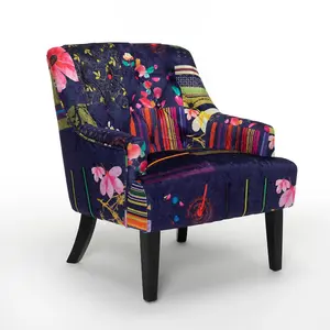 Fabric Purple Patchwork Lydia Accent Chair