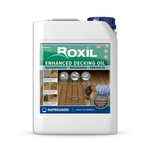 Roxil Enhanced Decking Oil - 5L Clear - Weatherproof, Nourish and Protect Outdoor Wood with Added UV Protection