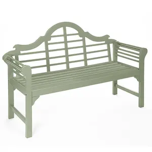 Greenhurst PU Coated Lutyens Garden Bench FSC Acacia Hardwood Painted Sage Green W129 x D52 x H89cm