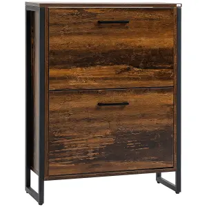 HOMCOM 2 Flip Door Shoe Cabinet with Divider for Entryway Rustic Brown