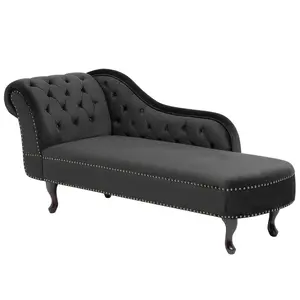 Left Hand Chaise Lounge Velvet Black NIMES