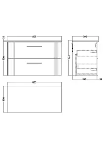 Retro 2 Drawer Wall Hung Vanity Unit with Sparkling Black Laminate Worktop - 800mm - Satin Grey - Balterley