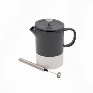 2pc Coffee Set with Barcelona 6-Cup Ceramic Cafetière and Battery Operated Handled Milk Frother