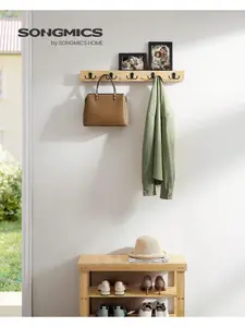 SONGMICS Wall-Mounted Coat Rack, Coat Hooks With Shelf, 5 Double Metal Hooks, Space-Saving, For Hallway, Each Loads Up To 55 Lb