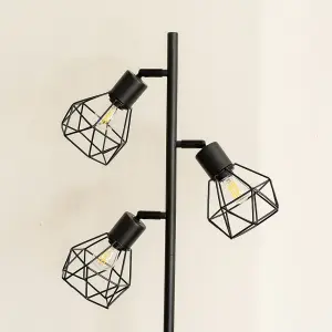 ValueLights Angus Matt Black Metal Geometric Basket Shade Floor Lamp