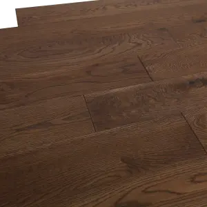 GoodHome Skanor Dark Brown Oak Solid wood flooring Sample