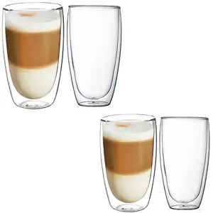 Set of 4 Double Wall Tumbler Glasses 400ml Insulated Heat-Resistant Glass 26-20