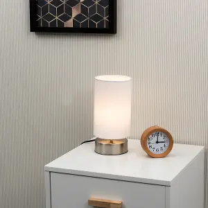 ValueLights Pair Of Satin Touch Dimmer Bedside Table Lamps With Pink Cylinder Light Shades