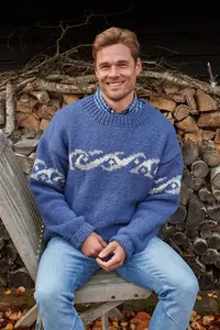 Men's Surf Jumper - Wave Knitted Sweater - Knit Pullover - 100% Wool - Handmade In Nepal - Sustainable Clothing - Fair Trade - Pachamama