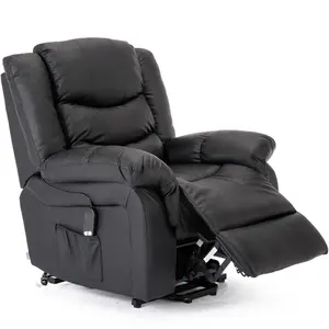 Seattle Electric Single Motor Rise Recliner Armchair Sofa Home Lounge Bonded Leather Chair (Black)