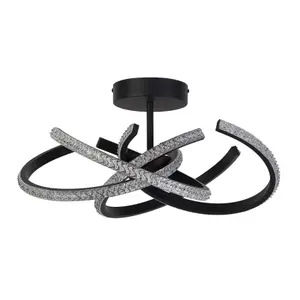 Wills LED Black Semi-Flush Ceiling Light