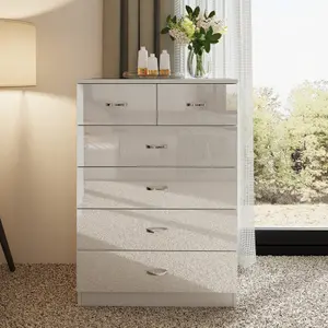 White Gloss 6 Drawer 4+2 Chest Of Drawers Bedroom Furniture