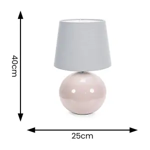 ValueLights Bosco Stone Natural Ceramic Table Lamp with Grey Tapered Shade - LED Bulb Included