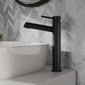 Minimalist Round Tall Mono Basin Mixer Tap - Matt Black