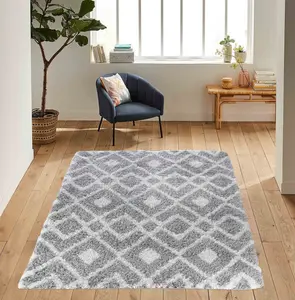 Moroccan Berber Shaggy Rugs Living Room Ikat Grey 60x220 cm