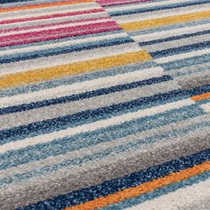 Multi-Coloured Stripe Funky Modern Easy to Clean Optical/ (3D) Rug For DiningRoom-120cm X 170cm