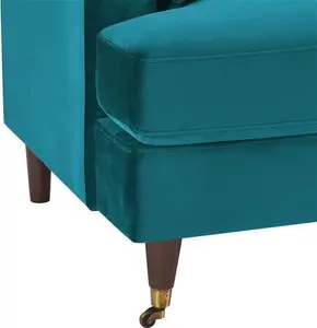 Brigette 3-Seater Teal Velvet Sofa With Antique Brass Castor Legs - Daals - Sofas