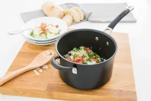 Circulon Momentum Black Round Hard Anodised Aluminium Non-Stick Saucepan Set 16, 18, 20cm Pack of 3