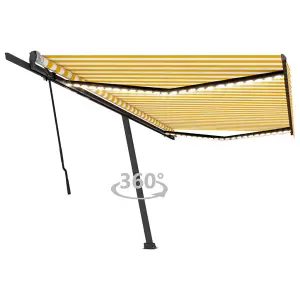 Berkfield Manual Retractable Awning with LED 500x300 cm Yellow and White