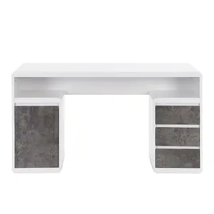 Florentine High Gloss Computer Desk In White And Concrete Effect