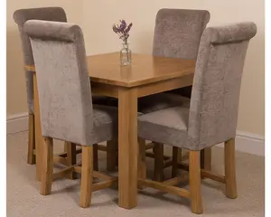 Oslo 90 x 90 cm Oak Small Dining Table and 4 Chairs Dining Set with Washington Grey Fabric Chairs