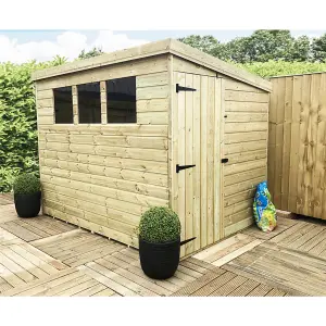 6 x 4 Pressure Treated T&G Pent Wooden Bike Store / Wooden Garden Shed + 3 Windows + Side Door (6' x 4' / 6ft x 4ft) (6x4)