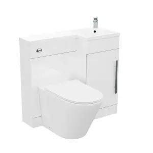 Nes Home Raven Right Hand 900mm Flat Pack Vanity Basin Unit, WC Unit & Ellis UF Back to Wall Toilet White