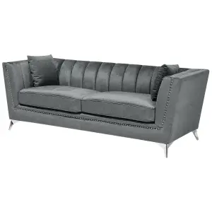 3 Seater Velvet Fabric Sofa Grey GAULA