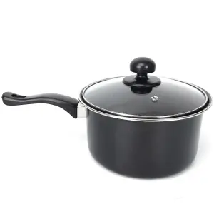 Black 7 Piece Non Stick Cookware Set Cooking Pot Frying Pan Saucepan With Lids