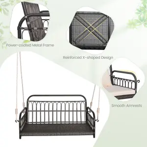 Costway 2-Person Patio Wicker Swing Chair Hanging Outdoor Swing Bench w/Cushions