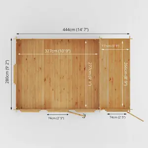 Waltons 4.6m x 3m Wooden Log Cabin Garden Room with Side Shed Pent Roof Summerhouse