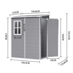 5 x 4 ft Pent Plastic Shed Garden Storage Shed with Window and Door,Grey