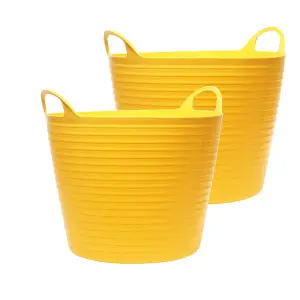 5x 40 Litre Strong Robust Yellow Coloured Flexible Tubs For Multi Purpose Storage Use