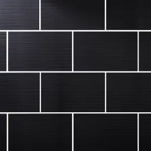 Salerna Black Gloss flat Ceramic Indoor Wall tile, Pack of 10, (L)402.4mm (W)251.6mm