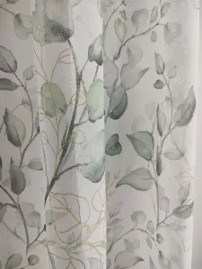 Home Curtains Amber Textured Slot Top Panel 59w x 54d" (150x137cm) White/Green (1)